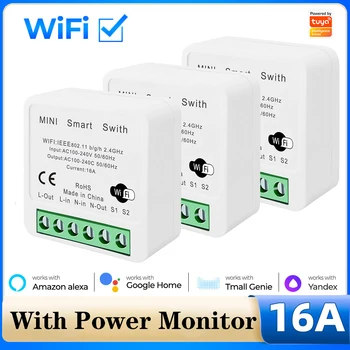 Sasha WiFi MiNi Smart Switch Power Monitor 16A 2-лентов Таймер за Управление на Безжичен Ключ САМ за Алекса Google Home Alice Smart Home