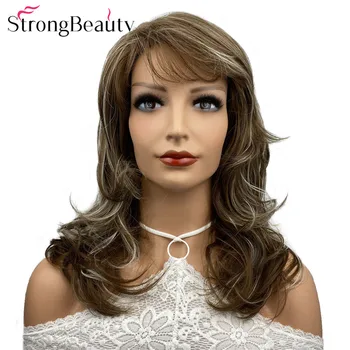 StrongBeauty Дълги къдрави перуки, направени от Синтетични перука от естествена прическа Страничната част от косата на жените се Нагрява нормално