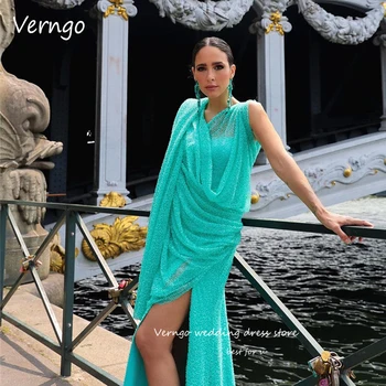 Verngo 2023 Хънтър Арабски Женски блестящи вечерни рокли за бала с намаляване на V-образно деколте, Елегантни рокли за бала Рокля за официални партита