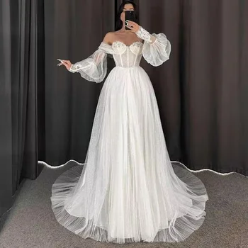 Vestido de Noivas, реколта сватбени рокли, пищни дълго дантелено рокля на булката, Бохо-мъниста, Корейски булчинска рокля, колан с кристали