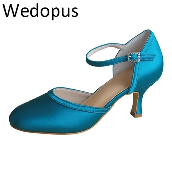 Wedopus Индивидуални сини обувки-лодка Mary Jane за шаферките Мери Джейн с кръгло бомбе