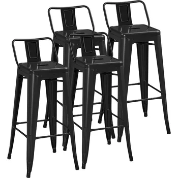 Yaheetech 30-инчови Метални Бар Столове, Определени Продуктова Столове с височина 4 Греда с Кухненски Стол Промишлени Бар Столове с Ниска Облегалка за помещения