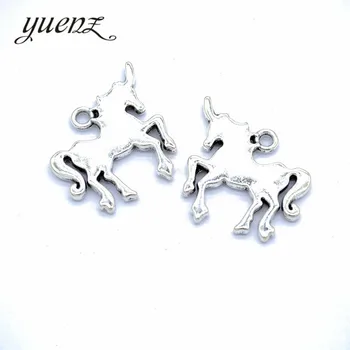 YuenZ 5 бр. висулки-еднорози старинен сребърен цвят, метално окачване, амулети 