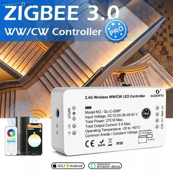 Zigbee 3.0 Pro Smart WiFi WW/CW Двоен бял CCT Контролер Led лента Работи с приложение SmartThings Алекса Echo Plus 2.4 G RF Дистанционно
