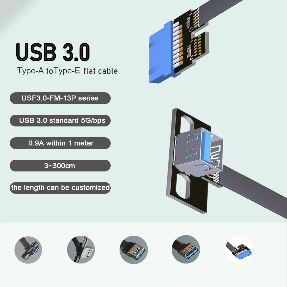 Сгънете на 90 градуса Двоен Конектор USB 3.0 Type-A На Вътрешния 19Pin /20Pin Син Плоскому Удлинительному Кабел с Отвор за винт 5 Gbit/s