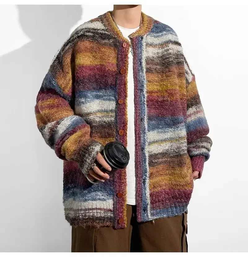 Мъжки Шарен пуловер, Ежедневни Разтеглив Пуловери с дълъг ръкав, Вязаный топло топ в стил мозайка в стил Харадзюку, Модната марка дрехи-пуловери