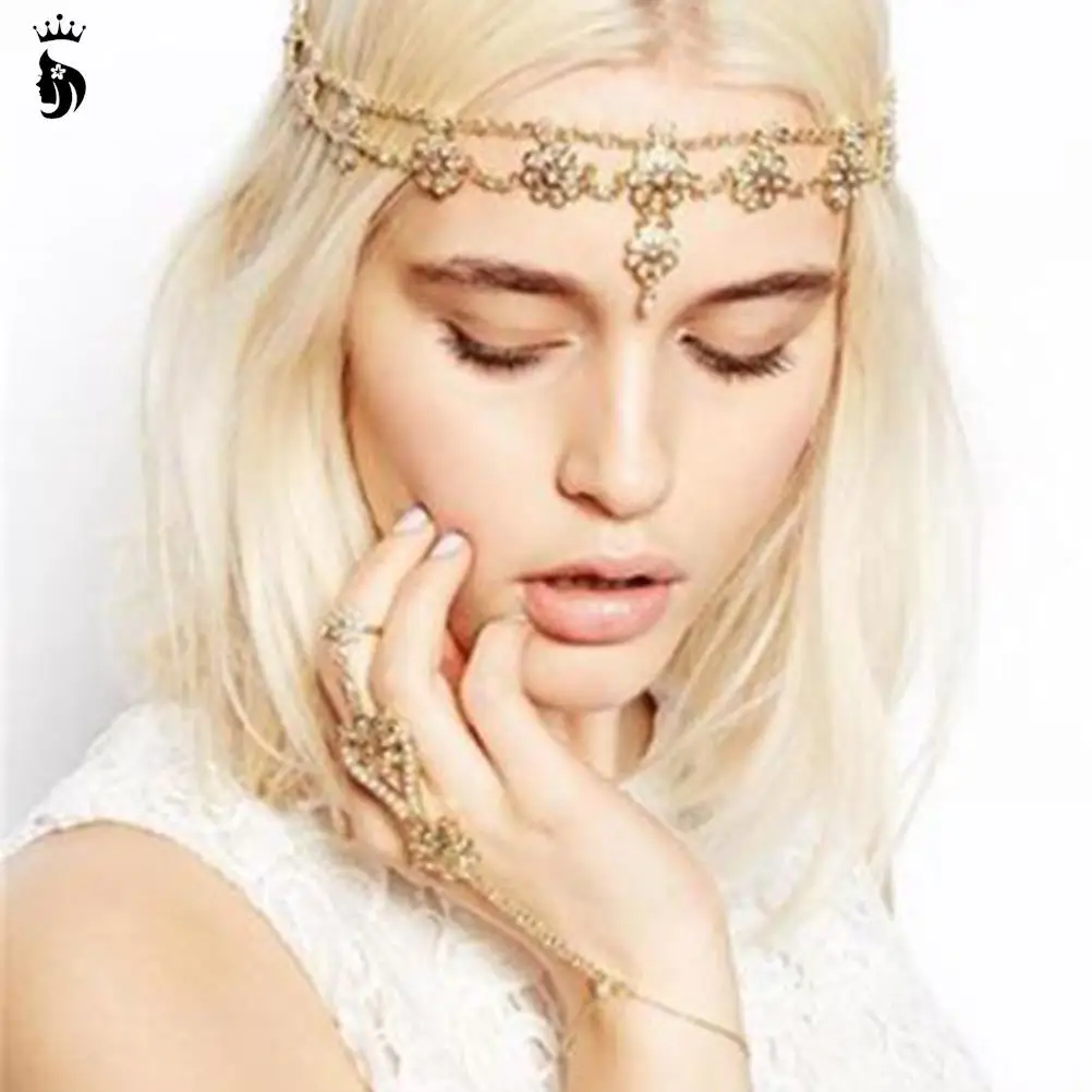 Дамски модни верига с перли и кристали, златар превръзка на главата, превръзка от неопрен за коса