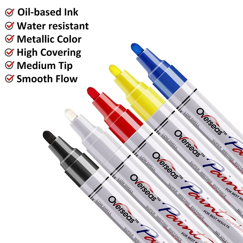 Дръжки-маркери за рисуване - 5 цвята, постоянни маркери на маслена основа, средния връх, быстросохнущий и водоустойчив маркер