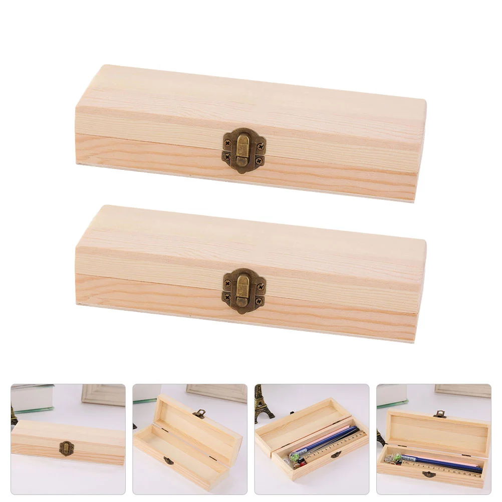 2 елемента молив случай дървена кутия за канцеларски материали празна затвори титуляр за съхранение на канцеларски материали