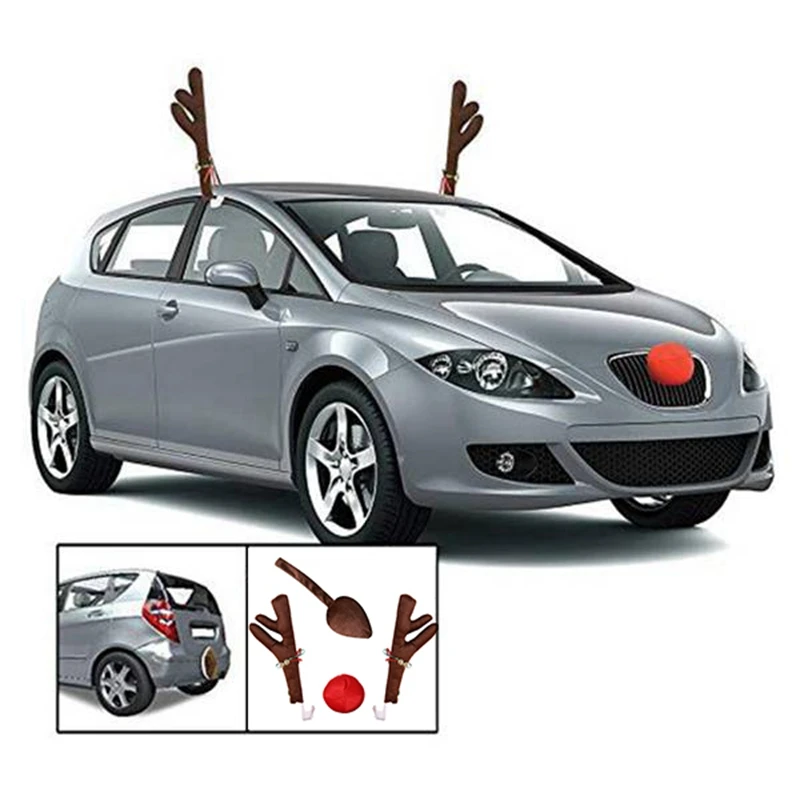 Украса на колата елен, Носа рог, набор от костюми Rudolph Коледа Оленьи рога, Украса за червено на носа, Лосиные рог