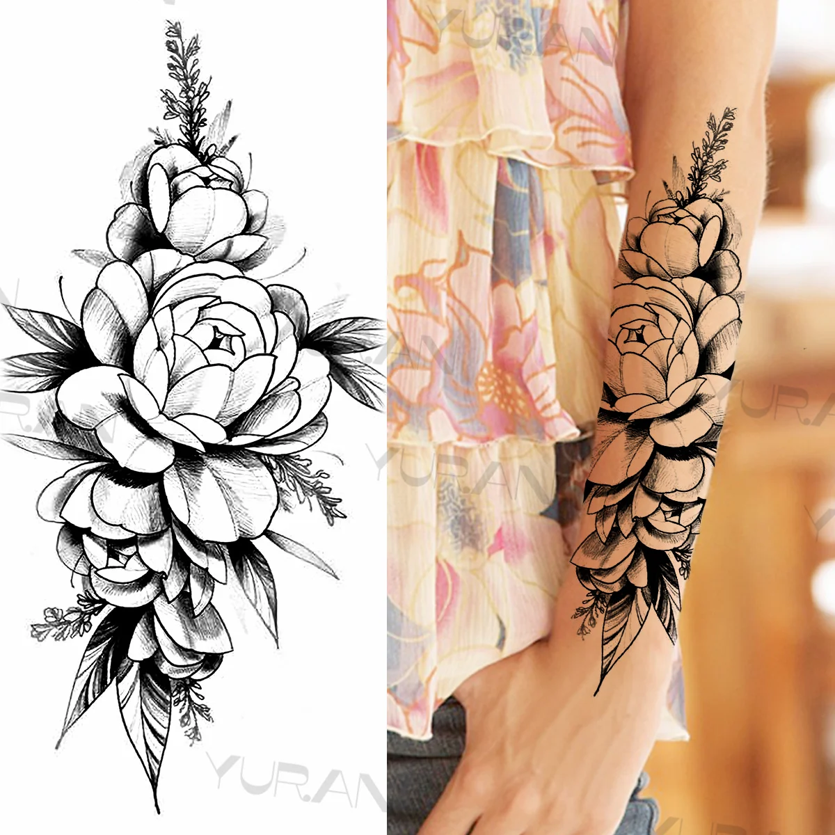 Временна Татуировка С Цвете На Черна Роза За Жени, Момичета Реалистична Змия Луната Слънцето Цвете Фалшива Татуировка Стикер Ръка На Крака Татуировка Творчески
