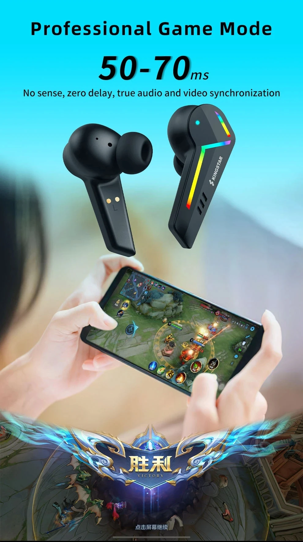 Слушалки, Bluetooth и Слот слушалки с ниско закъснение от 50 мс С микрофон Безжични слушалки Hifi Спортни Водоустойчиви слушалки TWS Gamer Box