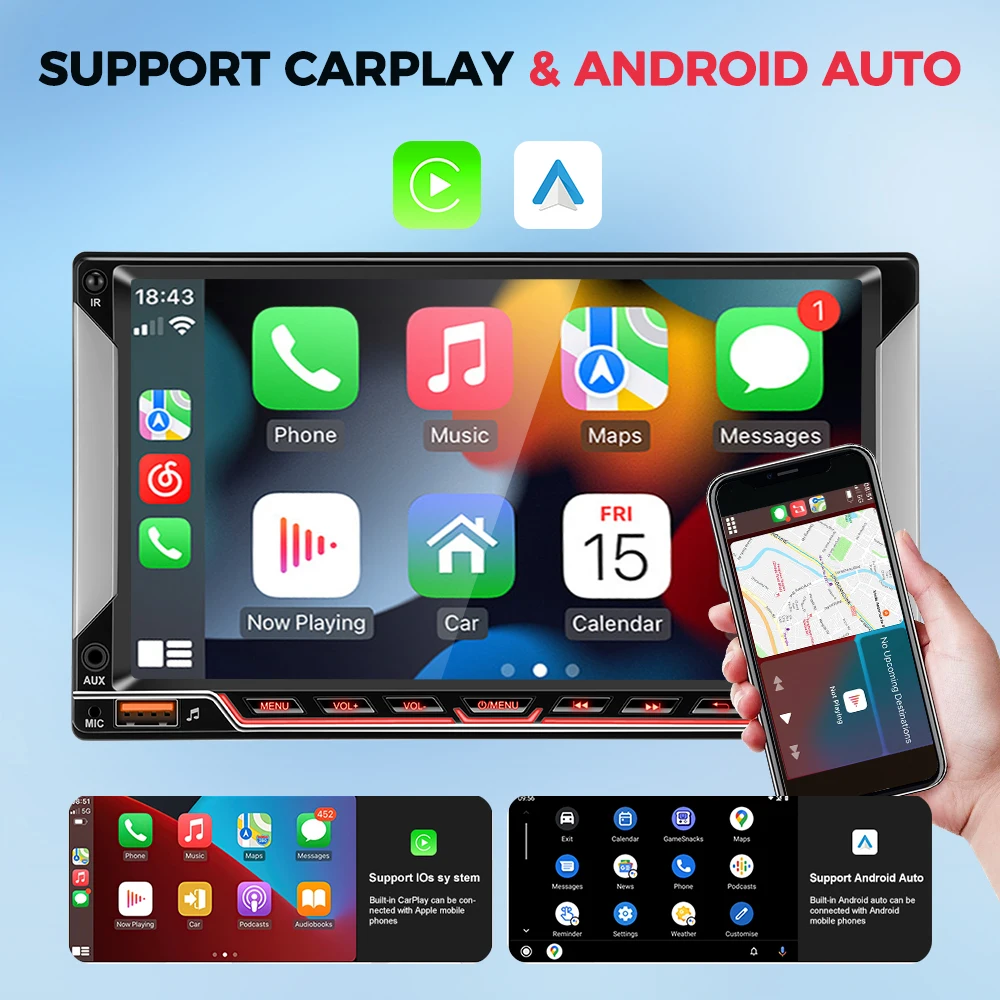 GEARELEC Безжичен CarPlay Android Auto 2Din Радиото в автомобила Android 7 ' Авто Радио Autoradio GPS Мултимедиен Плеър За Ford VW Golf