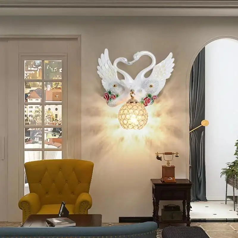 Страхотни модерни стенни лампи с лебеди, led златни творчески луксозни стенни лампи за дома, хол, хотелския коридор