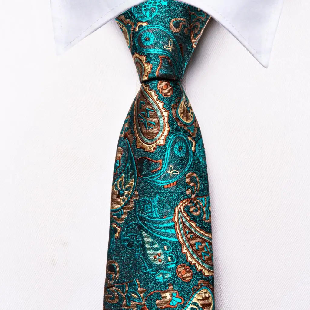 Копринена вратовръзка за момчетата Hi-Вратовръзка за деца бирюзово-зелен цвят, с Пейсли, луксозен дизайнерски детски вратовръзката е ръчна изработка с дължина 120 см и ширина 6 см, модерен студентски вратовръзка