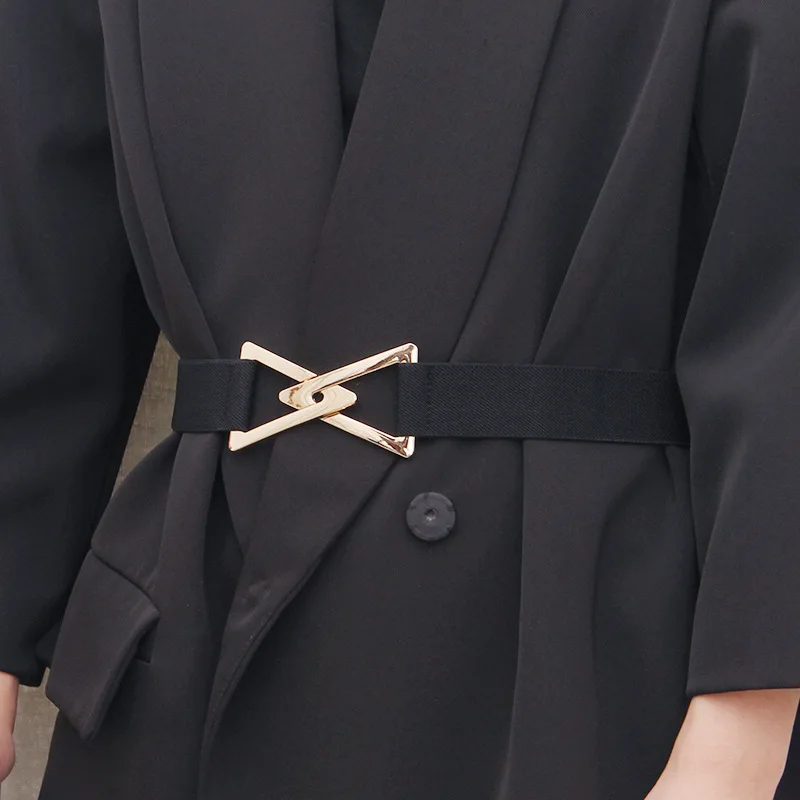 Персонализирани нов дамски колан с копчета от сплав, модерно украса, костюм, рокля, еластичен черен колан, дизайнерски женски колан