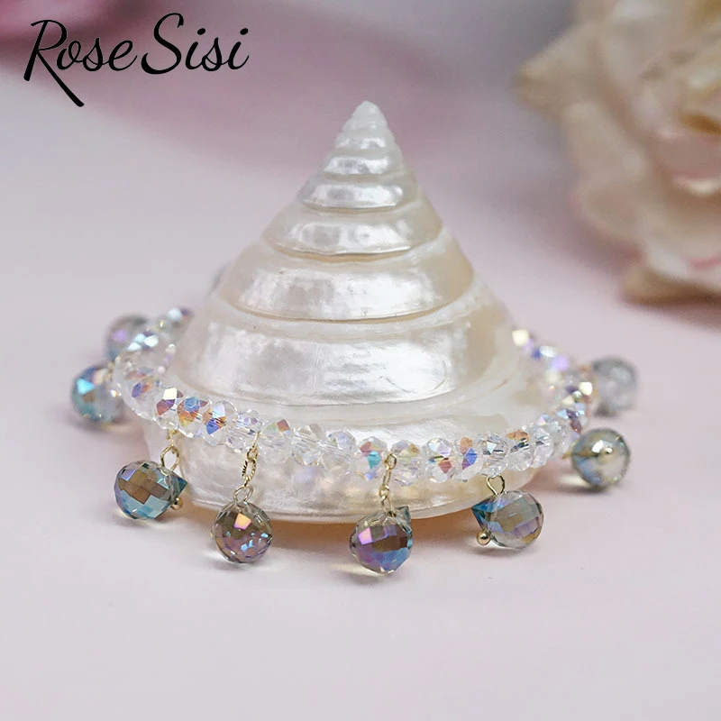 Роза Сиси в корейски стил, малък свеж нов супер ярък гривна с пискюли и кристали за жени, пъстри гривни с висулки в подарък