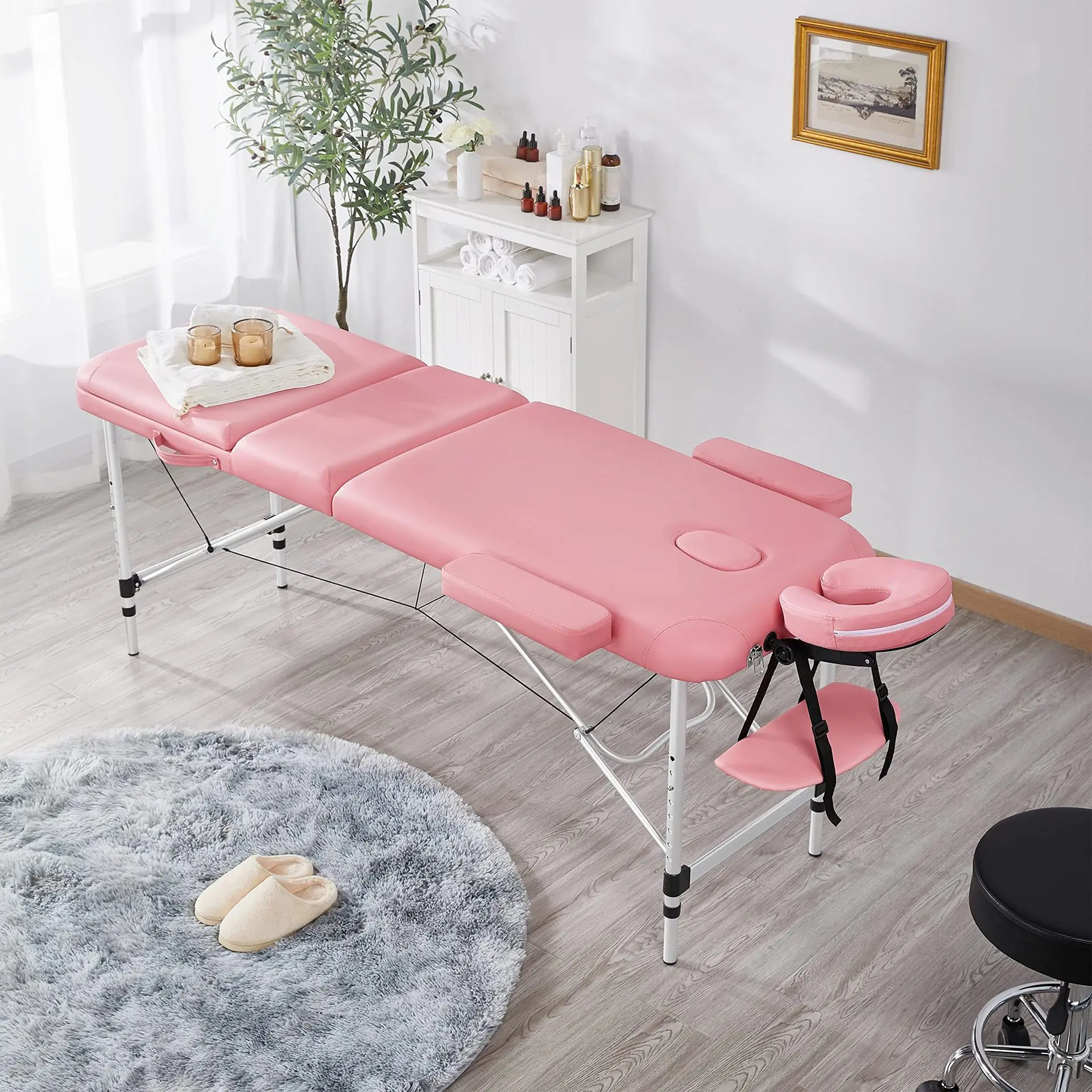 Сгъваема масажна легло от алуминиева сплав, преносима козметична легло, козметично стол, продажба на едро на аксесоари за коса, производители и доставчици на