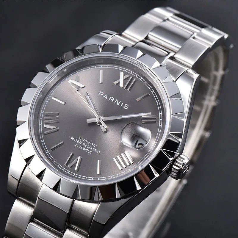 Модерен Мъжки часовник Parnis 39,5 мм Със сив циферблат, Сапфирен Кристал Miyota 8215, Автоматични Механични Мъжки Ръчен часовник reloj hombre 2023