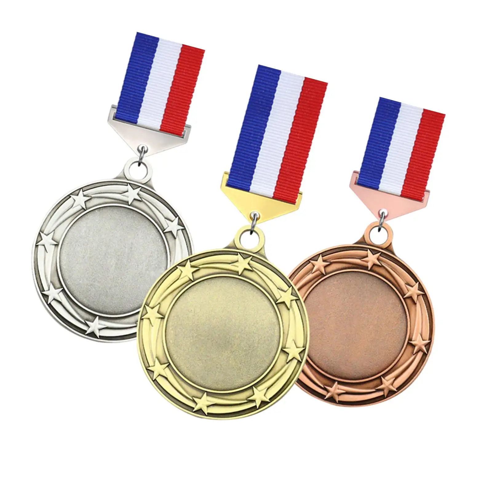 3шт празни медали от с сплав с панделки за състезания по софтбол на района на училищните спортове