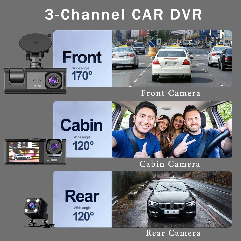 3-Канален автомобилен dvr HD 1080P с 3 обективи вътре в колата, видео Рекордер, трипътен камера, видео Рекордер, видео камера един dashcam