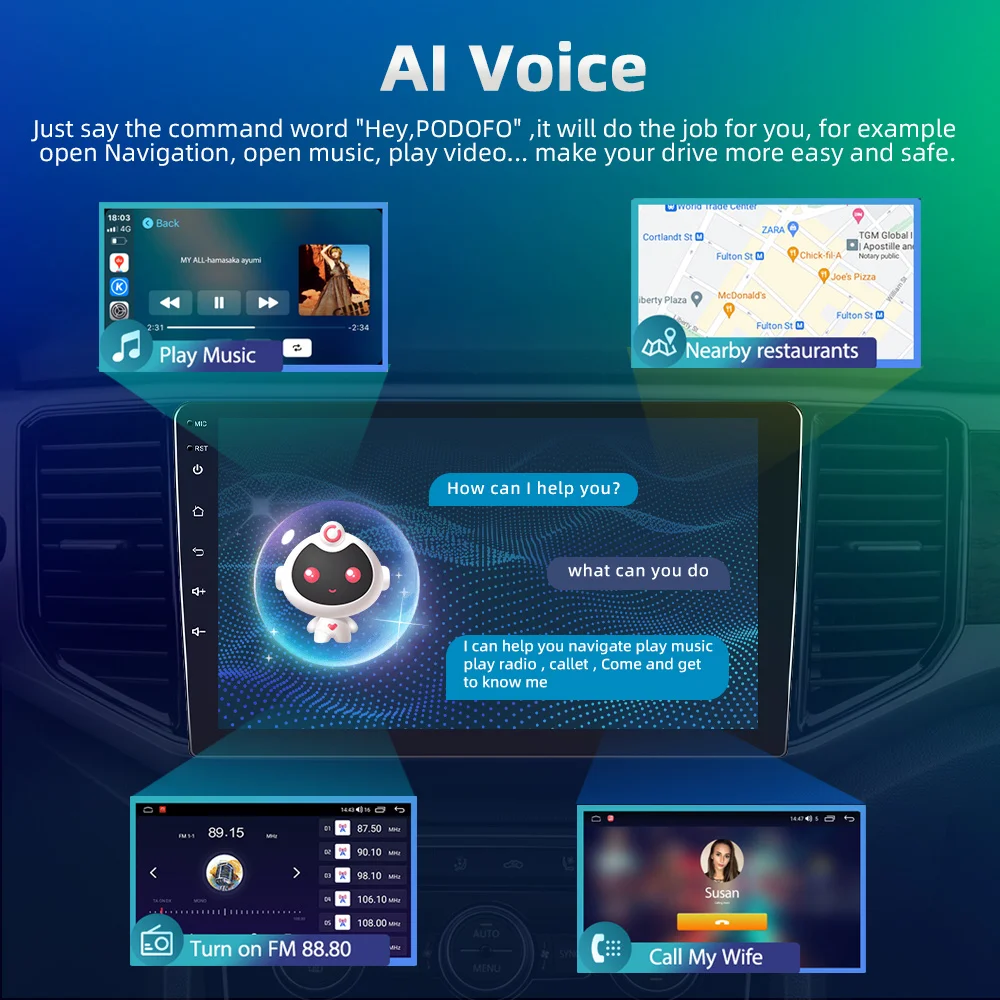 Podofo 2Din Android Радиото в автомобила Multimidia Видео За Toyota Vitz 2015-2020 GPS Навигация Carplay Авто Стерео Главното Устройство