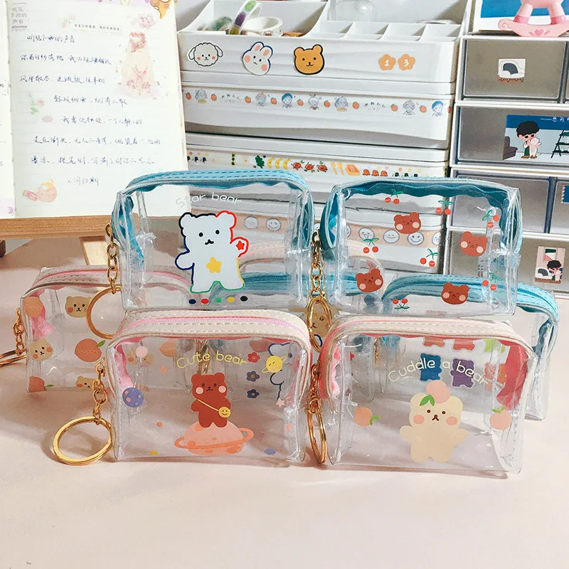 Сладък cartoony портфейл за момичета, прозрачен портфейл с цип, водоустойчив преносим мини чанта за съхранение