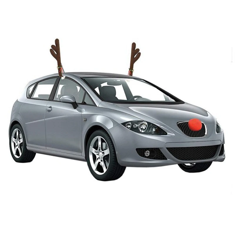 Украса на колата елен, Носа рог, набор от костюми Rudolph Коледа Оленьи рога, Украса за червено на носа, Лосиные рог