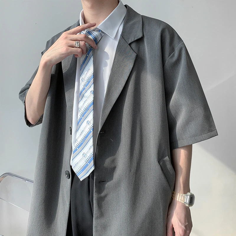 Мъжки Стилен Блейзър копчета Летни Ежедневни блузи Однотонного Модерен стил за Мъже палто С къс ръкав и отложным яка Блейзери A40