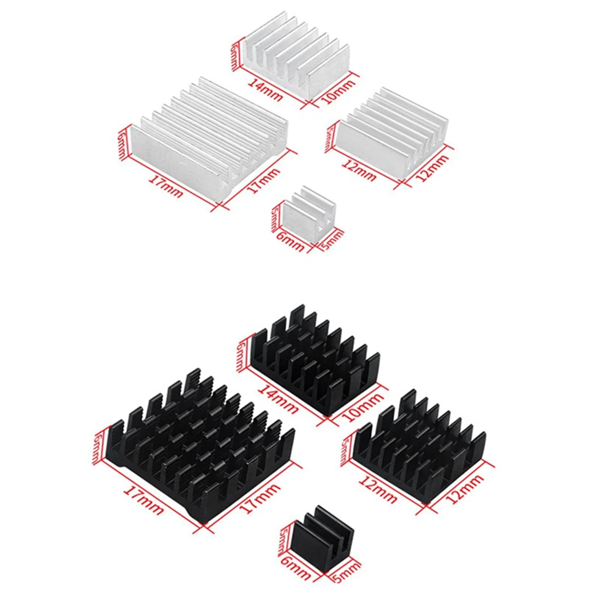 За Raspberry Pi 5 Конструкция радиатор за процесора със самозалепваща подложка, комплект радиатори за охлаждане с топлопроводимост чип, B