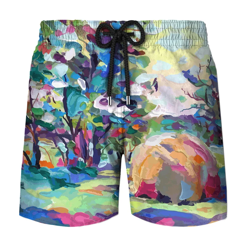 Хавайски плажни шорти, вещи от първа необходимост за лятна почивка, Мъжки бански с 3D-принтом y2k, бански Tropics, Стръмни и къси Панталони Бермуди за сърф, Панталони