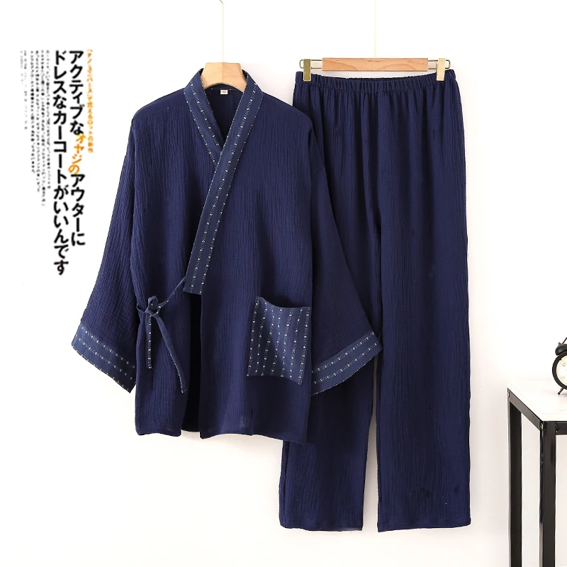 Японското просто Кимоно, Газова пижама от чист памук, за Мъже Пролет-есен домашни дрехи големи размери, брючный костюм Hanfu
