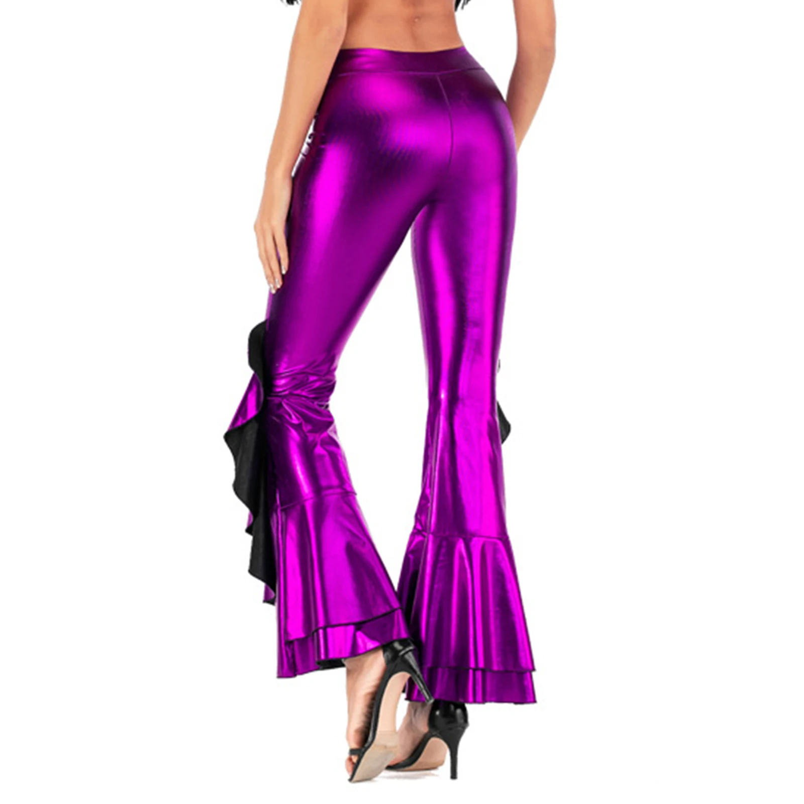 Дамски разкроена панталон с метални набори, мода разкроена панталони с висока талия за танцови партита, музикални фестивали, клубни рейвов