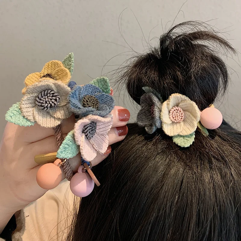 Корейската версия на новата розова въже във формата на цвете, Модерен дъвка за коса, аксесоари за коса за жени