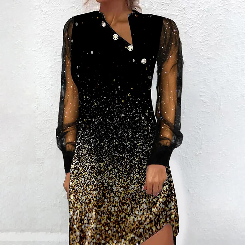 Коледна рокля Дамско елегантно есен мини-рокля с мрежесто ръкав за жени Модно ежедневното вечерна рокля 2022