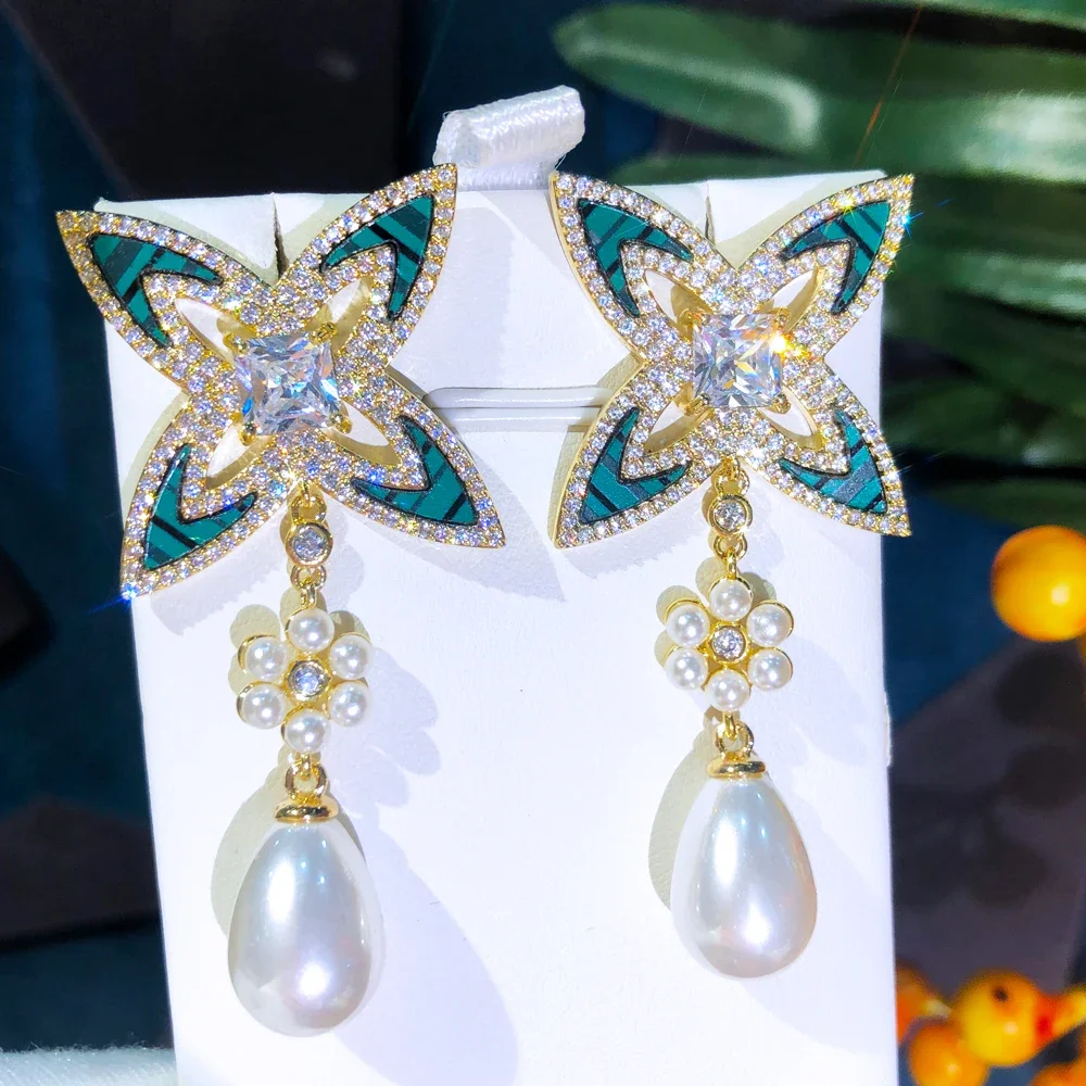 Модни обици-висулки Jimbora с перлената сламка в формата на звезда на благородни жени, сватбени декорации за партита, модни бижута високо качество