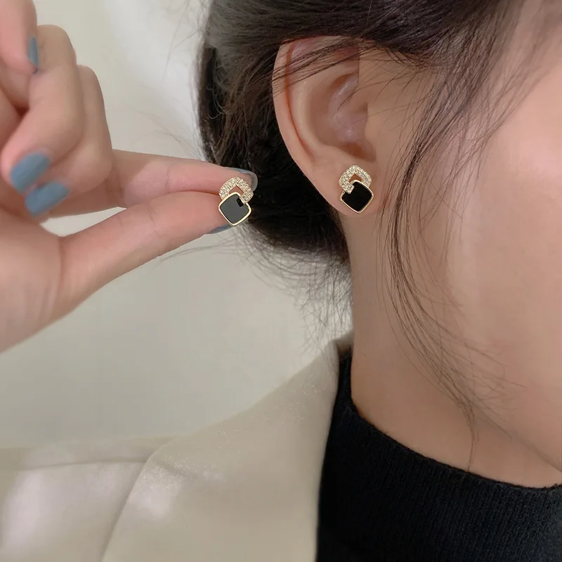 2024 Нови модни Двуслойни обеци-ромбове за жени в Корейски стил с клапа геометрия, Кристален емайл, Маслени обеци-карамфил, бижута за подарък