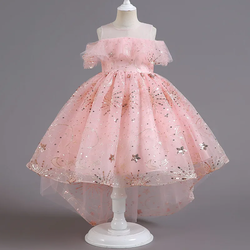 Детско принцеса рокля с открити рамене, сватбената рокля на цветчета, сетчатое дрехи за бебето, дрехи за изпълнения на училищната парти