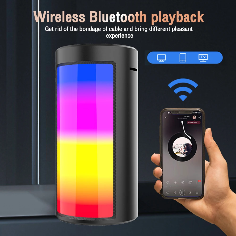 Цветен светлинен Безжичен външен преносим led слушалка Bluetooth, субуфер, Преносима карта, Fm-говорител, Музикален плейър с каишка