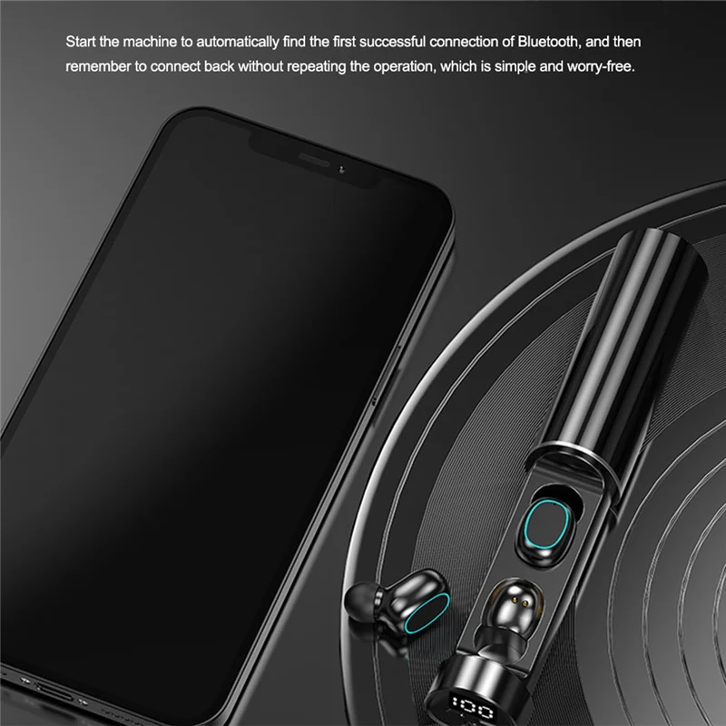 Безжични слушалки Mini Tws, Bluetooth-слушалки за iPhone, спортни слушалки, стереофоническая музикални слушалки подложка с микрофон, черен