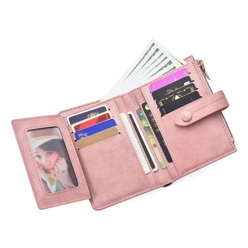 Жена портфейл Instagram Wind с цип, малък портфейл с тройно разгъване, скоба за пари с няколко карти, женствена чанта за карти, портфейл за монети
