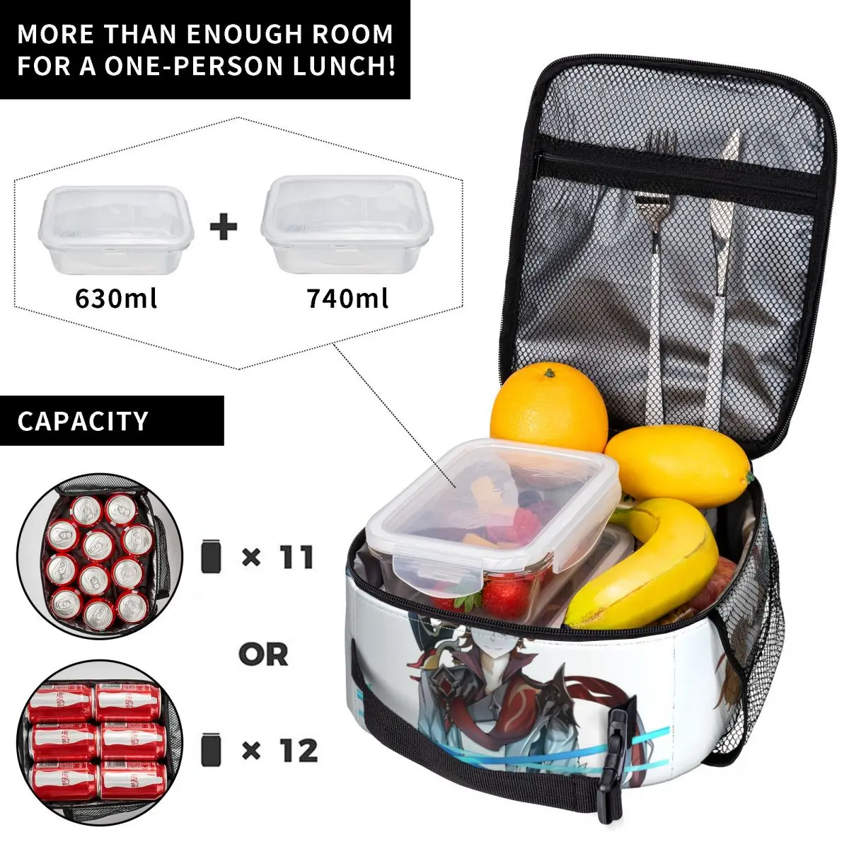 Продукт Tartaglia Childe Изолирано чанта за обяд School Genshin Impact Food Box Преносим Модерен термос-хладилник за обяд