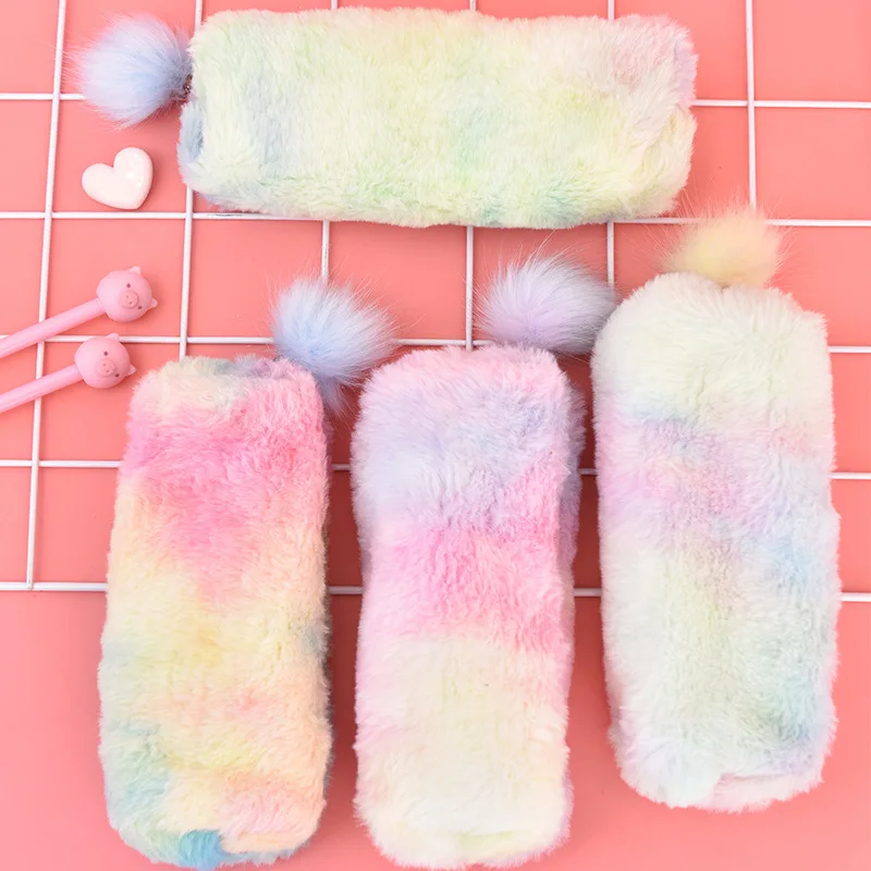 Нов креативен молив случай Наклон цвят, плюшено осмоъгълни молив случай сладък момичета, детски студентски минималистичная чанта за бебешка количка