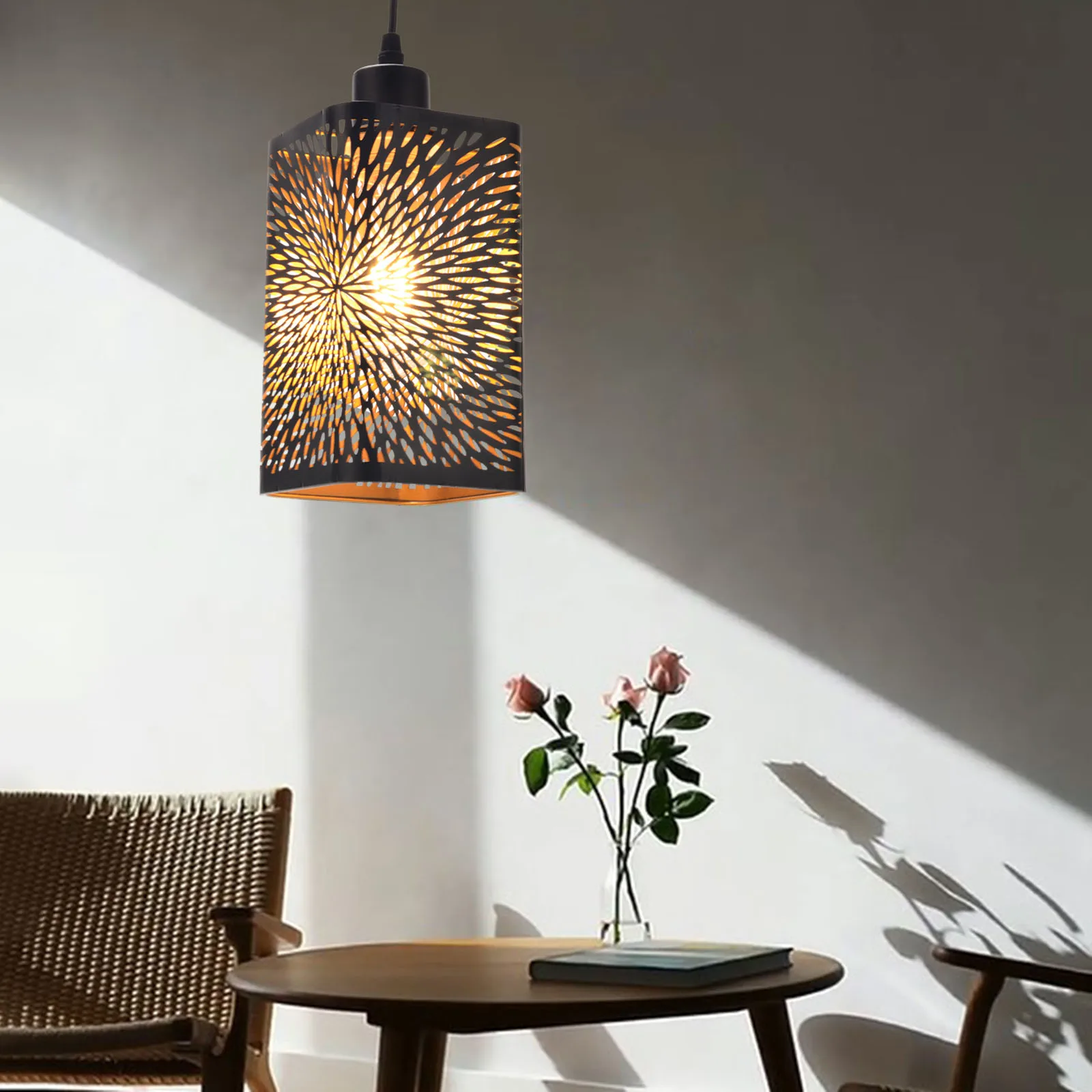 Окачен лампа за лампи Подмяна на абажура за полилей E27 за декорация на хола кафе Издълбани метална рамка от ковано желязо
