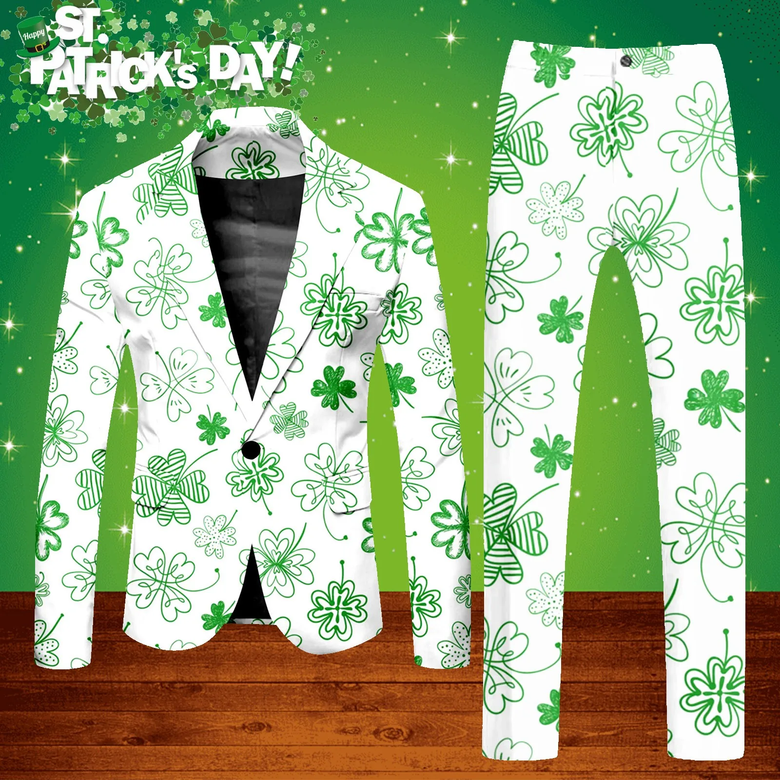 Мъжки блейзери и панталони, костюми-двойка с принтом Детелина, костюм в Деня на Св. Патрик за празнични партита в чест на Ирландския национален ден terno masculino