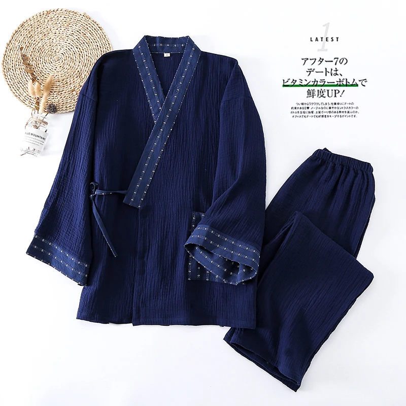 Японското просто Кимоно, Газова пижама от чист памук, за Мъже Пролет-есен домашни дрехи големи размери, брючный костюм Hanfu