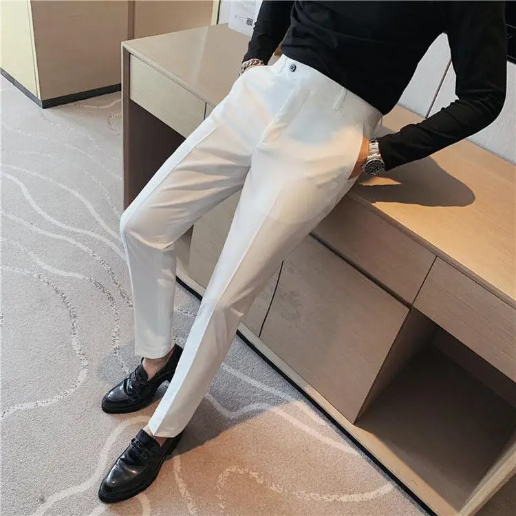 Пролетта Мъжките ежедневни панталони Тънък Бизнес Участък Slim Fit с еластичен ластик на талията за бягане Корейски Класически Черни Маркови Мъжки панталони са Z50