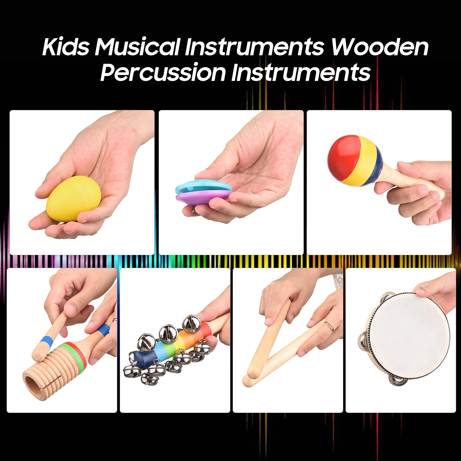 13 бр. детски музикални инструменти-Играчки с чанта за носене на Цветни Дървени ударни инструменти Подаръци за децата от най-ранна възраст