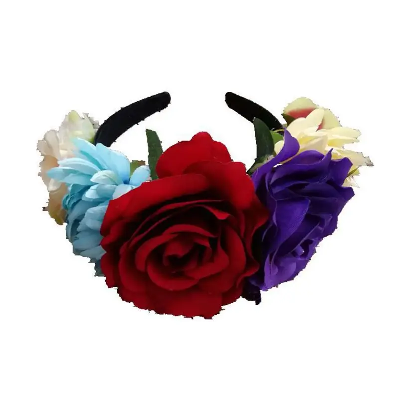 Коледна превръзка на главата с многоцветни рози на Хелоуин, cosplay, Ден на мъртвите, фестивал на венци и короните, Мексикански шапки