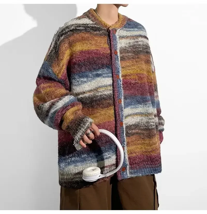 Мъжки Шарен пуловер, Ежедневни Разтеглив Пуловери с дълъг ръкав, Вязаный топло топ в стил мозайка в стил Харадзюку, Модната марка дрехи-пуловери